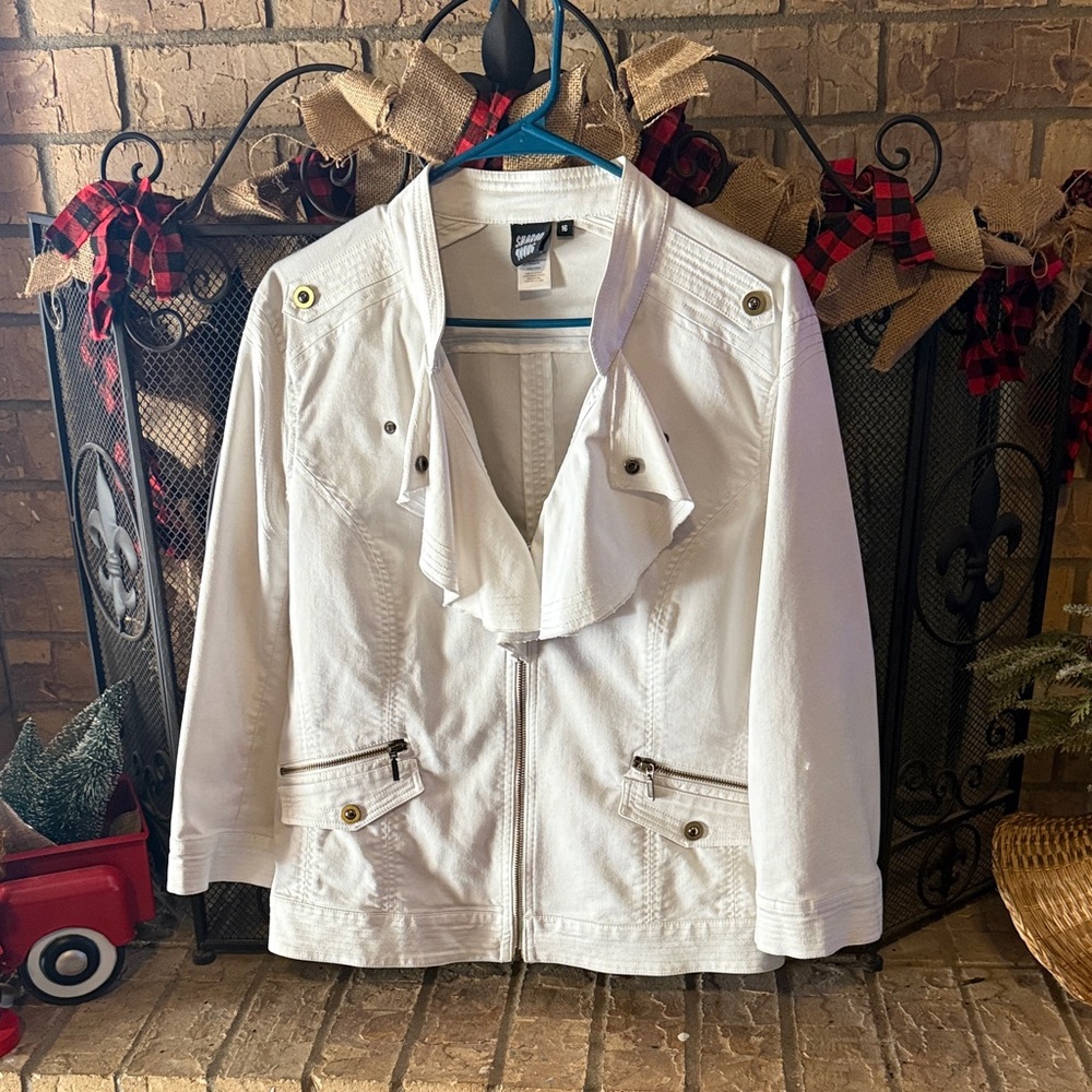 Sharon Young White Jean Jacket with Gold Accents